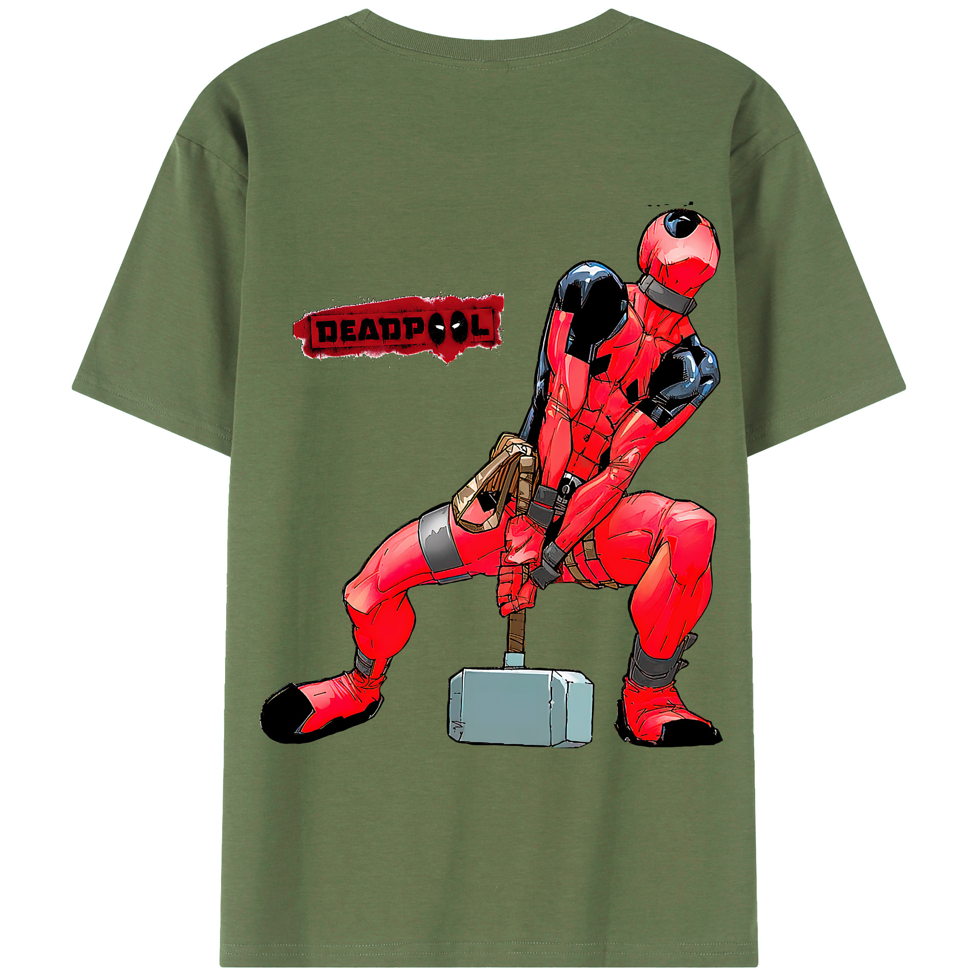（画像用） Deadpool デッドプール 綿100％ メンズ半袖Tシャツ（バックプリント） 通気性